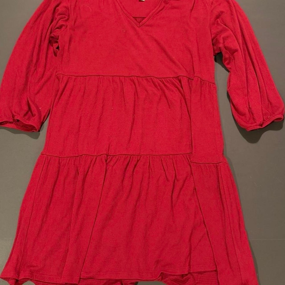 Knox Rose Red Babydoll Tiered Dress 3/4 Sleeve V-Neck Size M